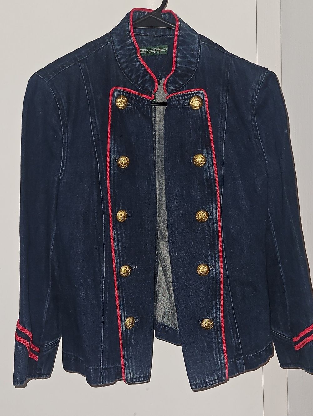 Ralph Lauren Navy Denim Blazer with Red Trim and Gold Buttons